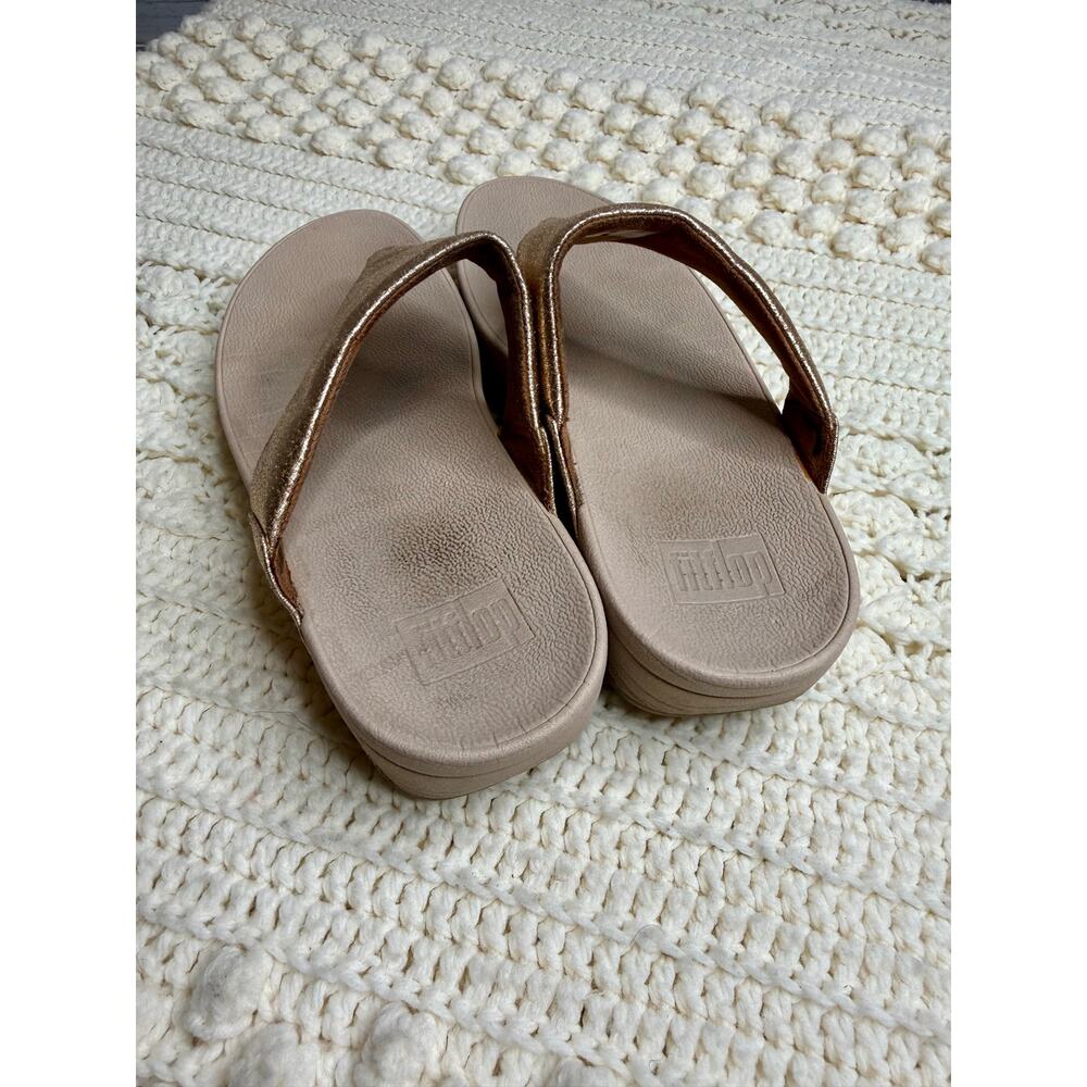 FITFLOP Women's 9 LULU Leather Toe Post Sandal Shoes Pink Rose Gold Glitter - Picture 6 of 12
